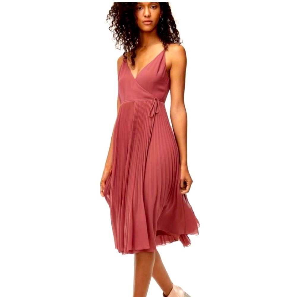 Wilfred Aritzia Beaune Dress Pleated Wrap Midi Dusty Rose Pink Size S Dressy